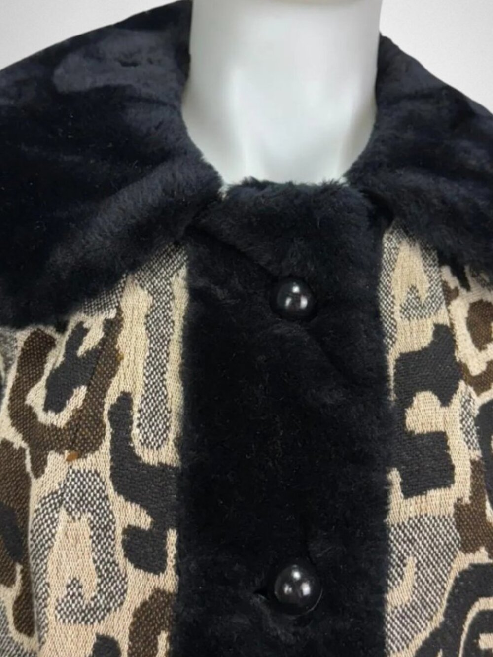 Vintage 1960s Mar-Del by Rice Jacquard Coat Faux Fur Trim A-Line Mod Statement M - Picture 5 of 13